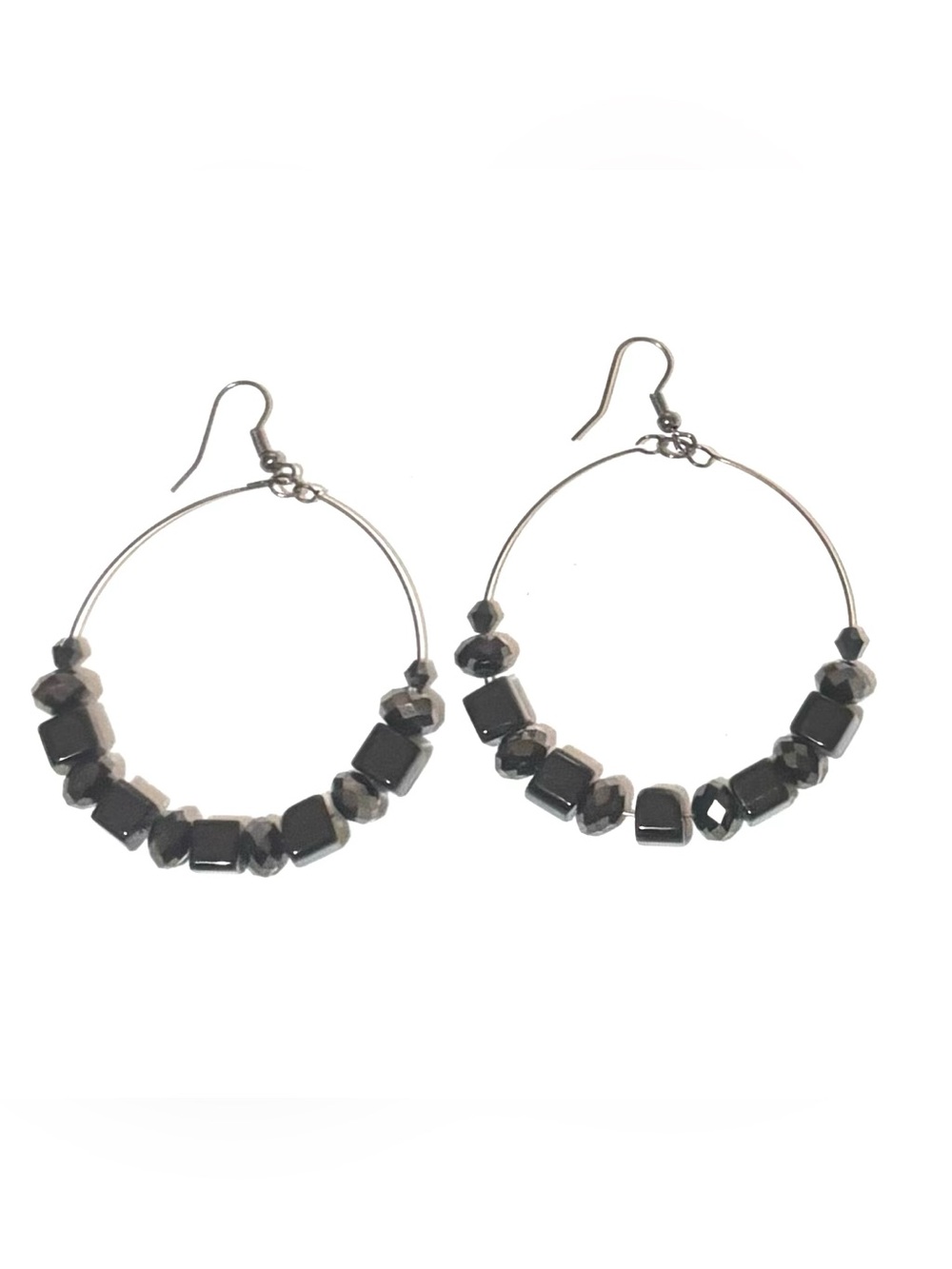 Hematite Beaded Hoop Earrings - Women Jewelry